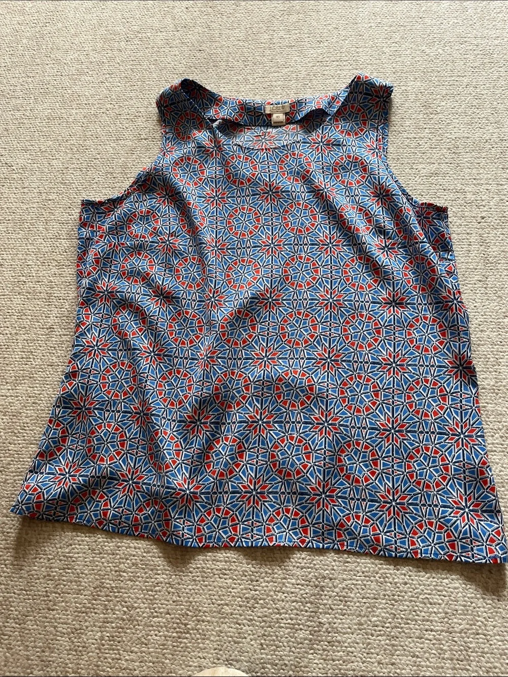 J. Crew Blue and Red Geometric Sleeveless Camisole